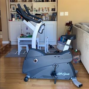 Stationary exercise bike.